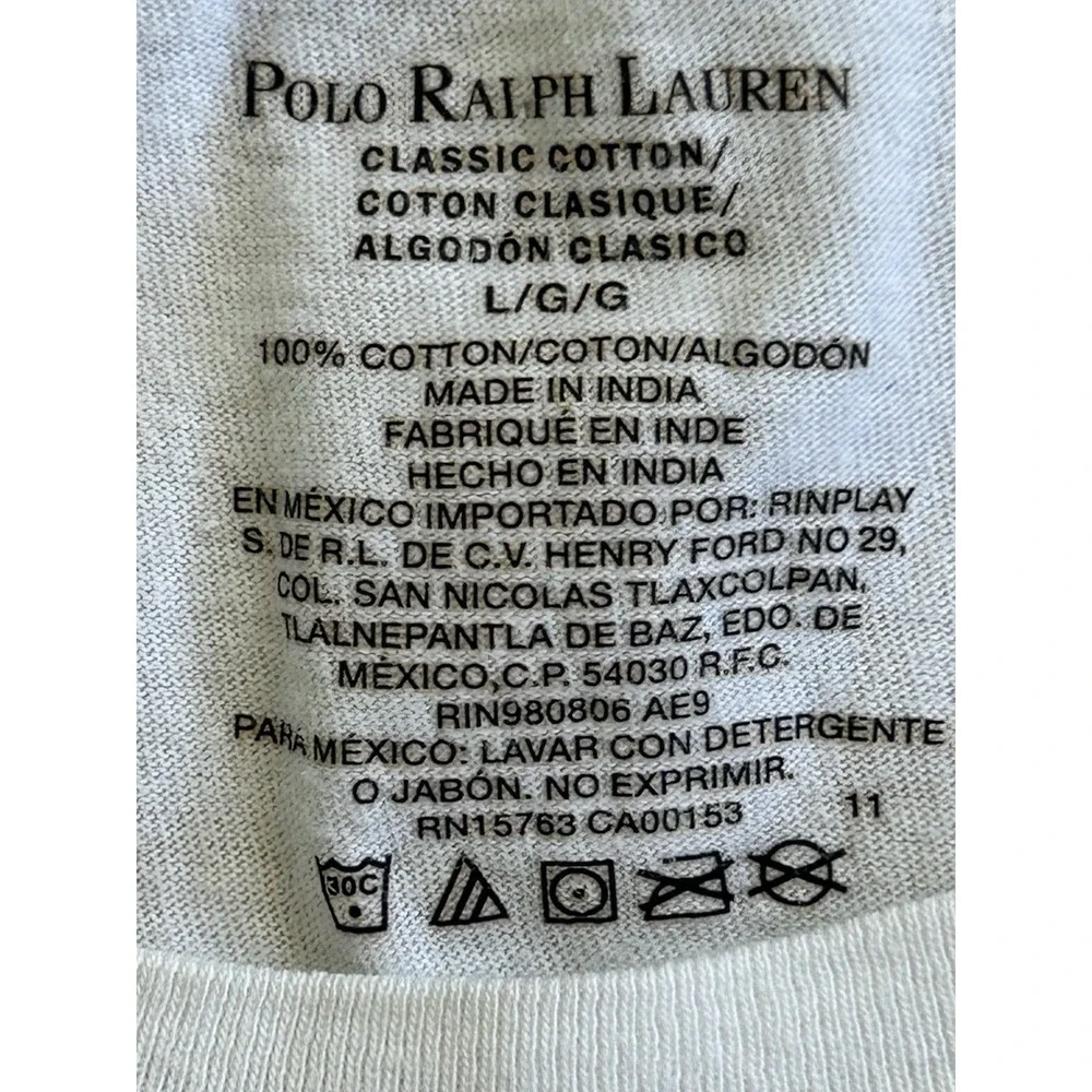 Polo Ralph Lauren White Tee‎ Shirt Size Large